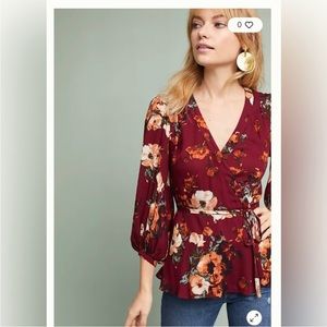 LIKE NEW Anthropologie Floral Wrap Top